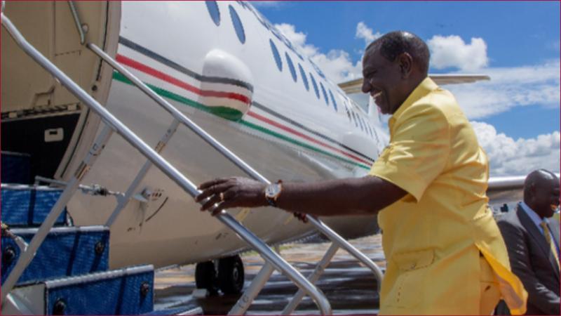 File photo of President William Ruto boarding a plane.
